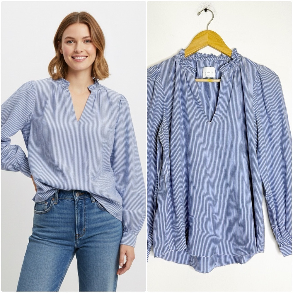 Sundays Blue & White Striped Blouse – Size 1 Small/Medium